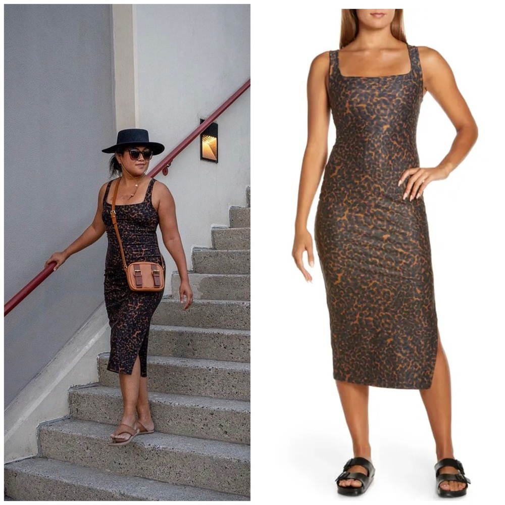 Beyond Yoga Brown and Black Leopard Print Midi Dress